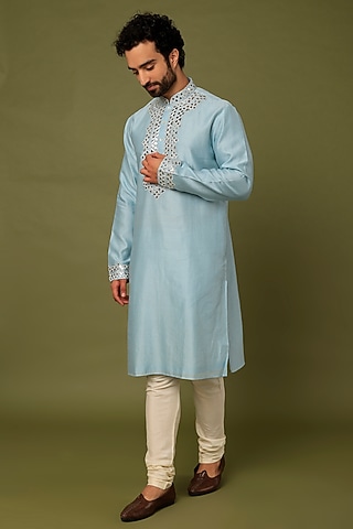 Blue Chanderi Embroidered Kurta Set by ALOUKIK