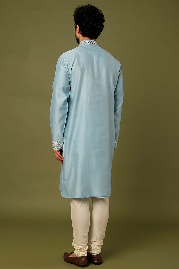Blue Chanderi Embroidered Kurta Set by ALOUKIK at Pernia's Pop Up Shop