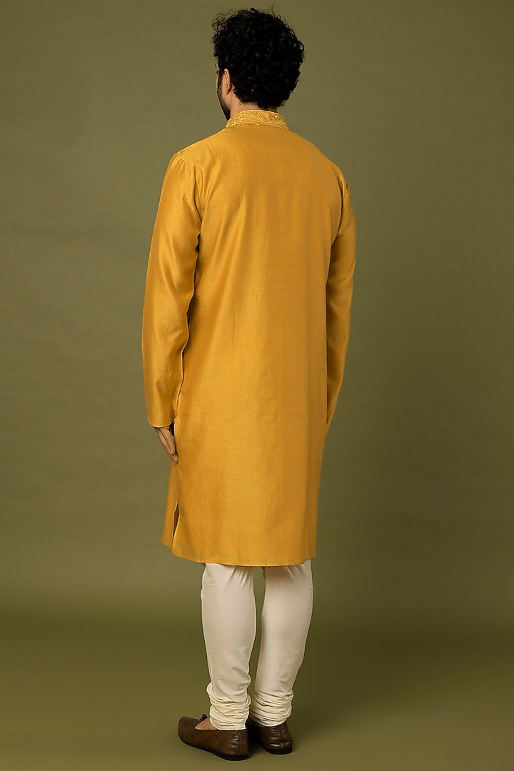 Yellow Embroidered Kurta Set by ALOUKIK at Pernia's Pop Up Shop