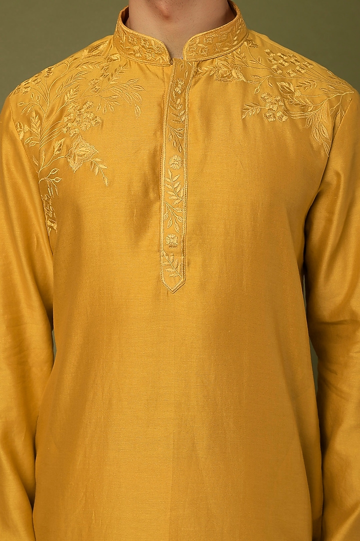Yellow Embroidered Kurta Set by ALOUKIK at Pernia's Pop Up Shop