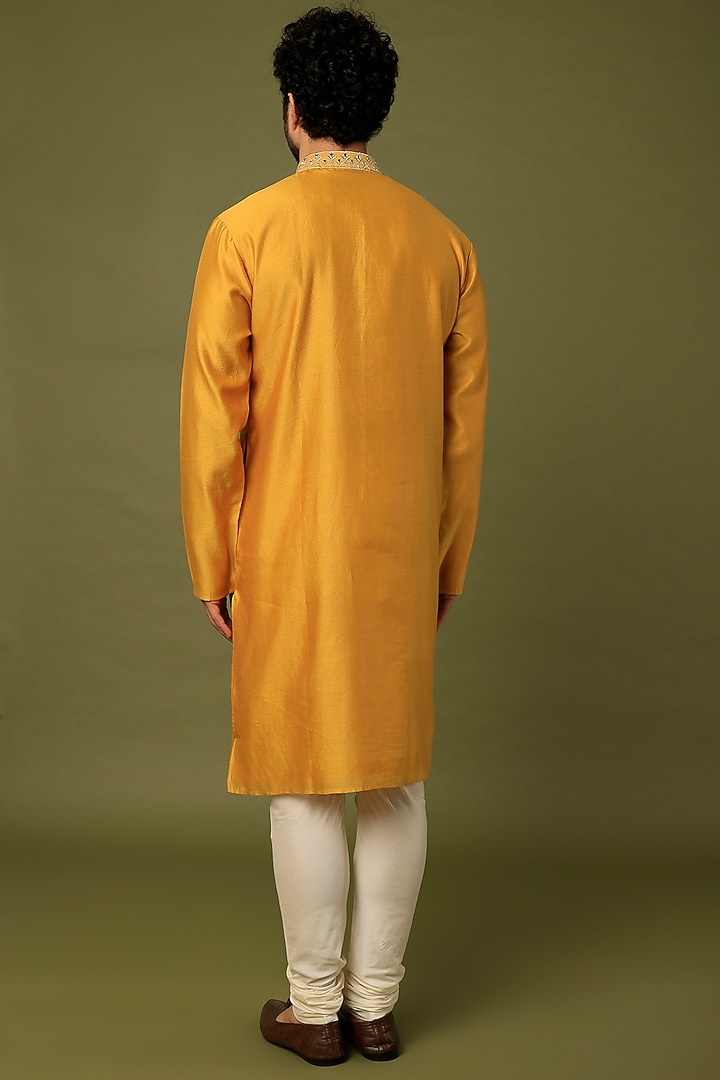 Yellow Embroidered Kurta Set by ALOUKIK at Pernia's Pop Up Shop
