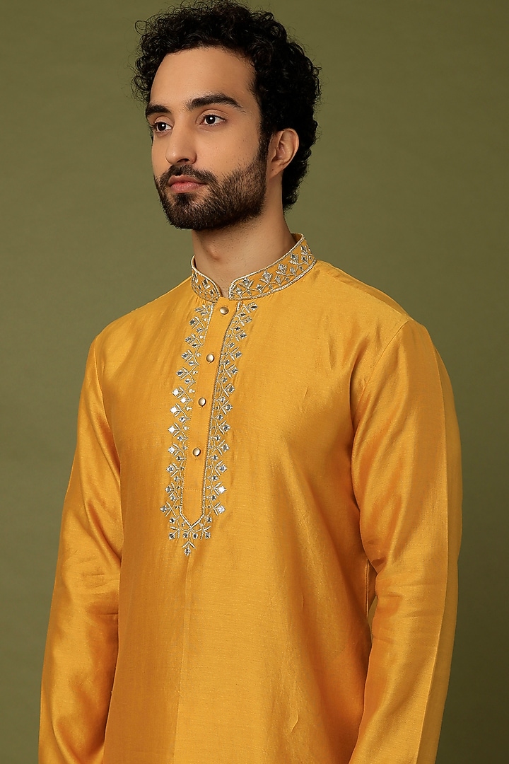 Yellow Embroidered Kurta Set by ALOUKIK at Pernia's Pop Up Shop