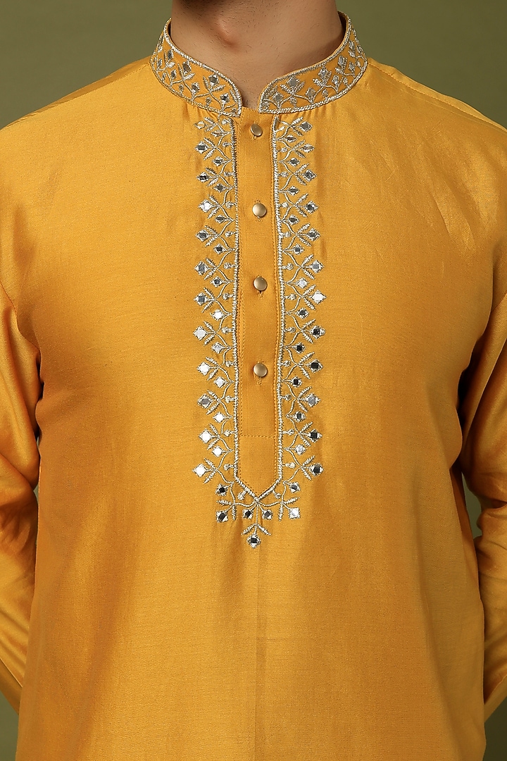 Yellow Embroidered Kurta Set by ALOUKIK at Pernia's Pop Up Shop