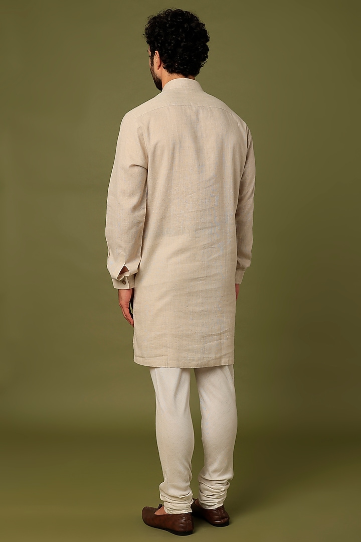 Beige Flax Kurta Set by ALOUKIK at Pernia's Pop Up Shop