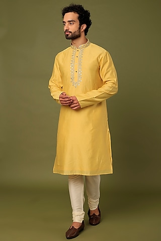 Yellow Embroidered Kurta Set by ALOUKIK