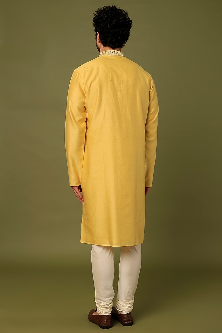 Yellow Embroidered Kurta Set by ALOUKIK at Pernia's Pop Up Shop