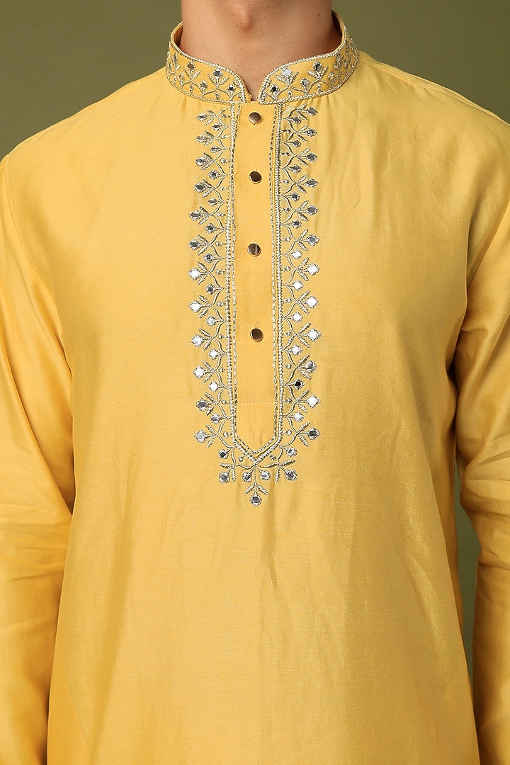 Yellow Embroidered Kurta Set by ALOUKIK at Pernia's Pop Up Shop