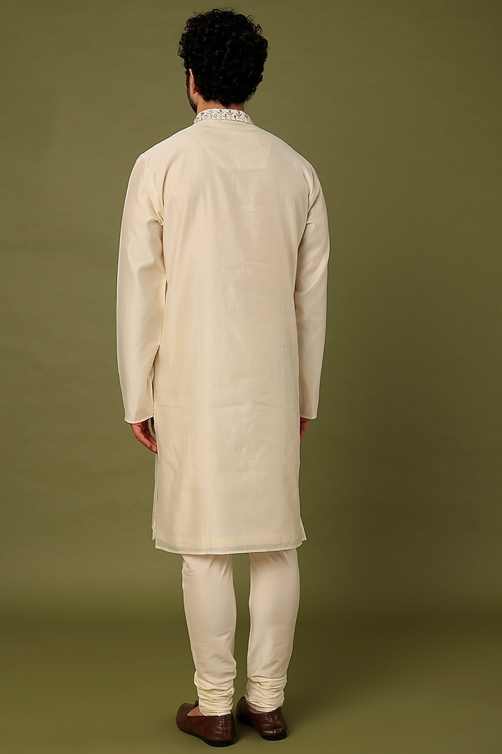 Beige Pure Chanderi Embroidered Kurta Set by ALOUKIK at Pernia's Pop Up Shop
