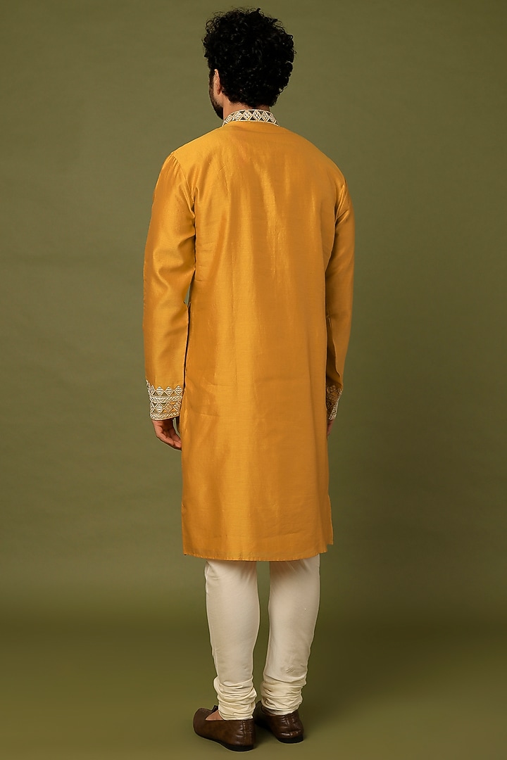 Yellow Embroidered Kurta Set by ALOUKIK at Pernia's Pop Up Shop