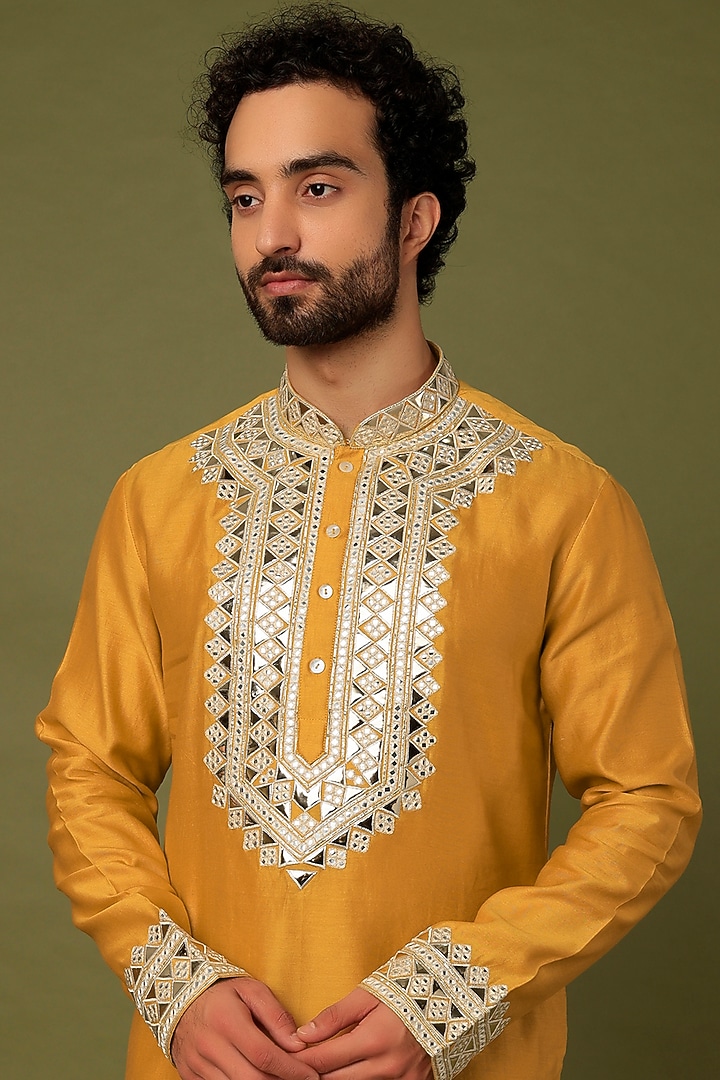Yellow Embroidered Kurta Set by ALOUKIK at Pernia's Pop Up Shop