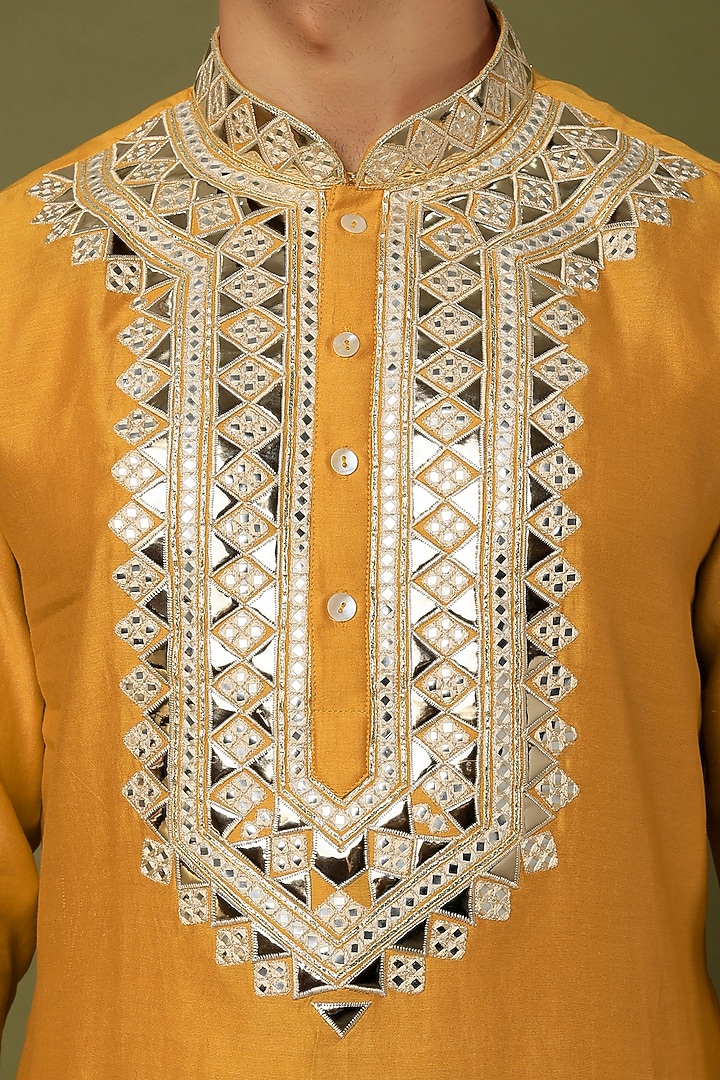 Yellow Embroidered Kurta Set by ALOUKIK at Pernia's Pop Up Shop