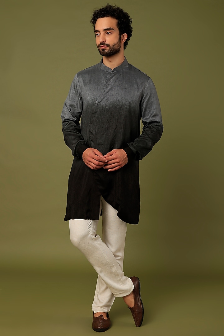 Black Tie-Dyed Short Kurta by SAMMOHAN at Pernia's Pop Up Shop