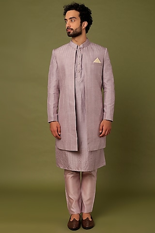 Lilac Embroidered Indo Western Set by ALOUKIK