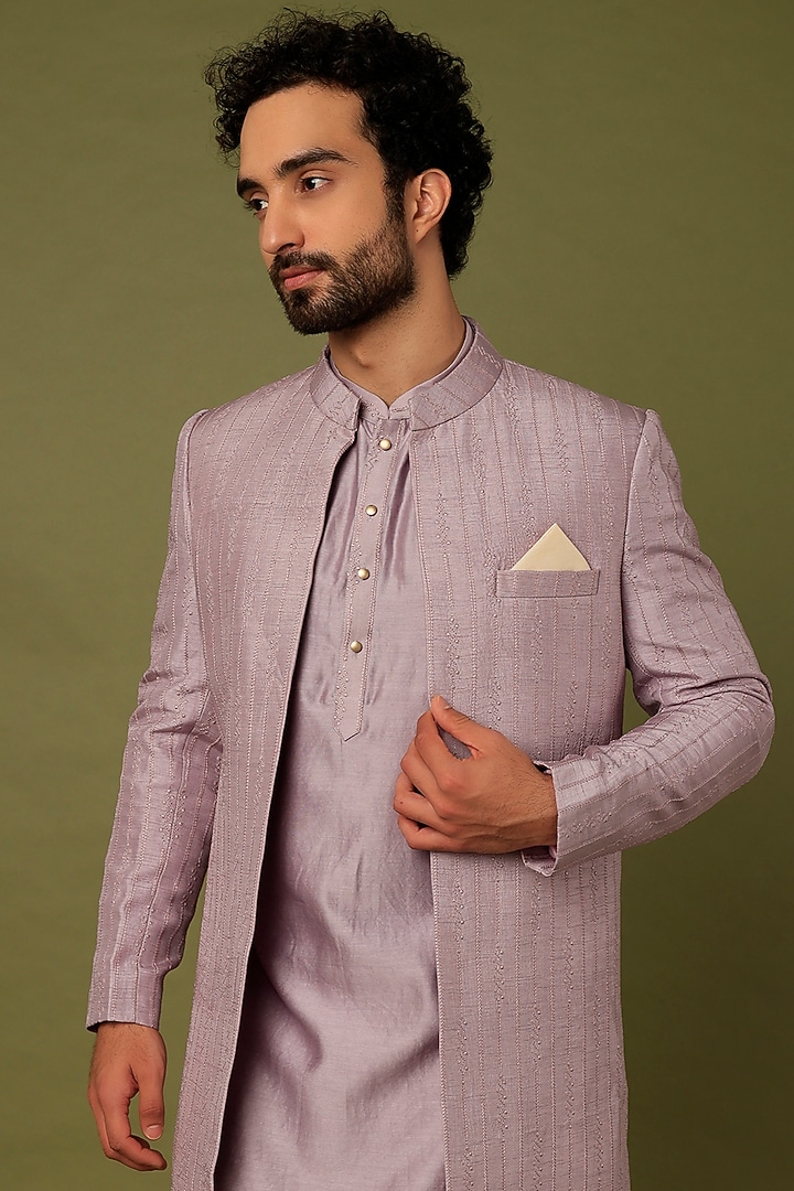 Lilac Embroidered Indo Western Set by ALOUKIK at Pernia's Pop Up Shop