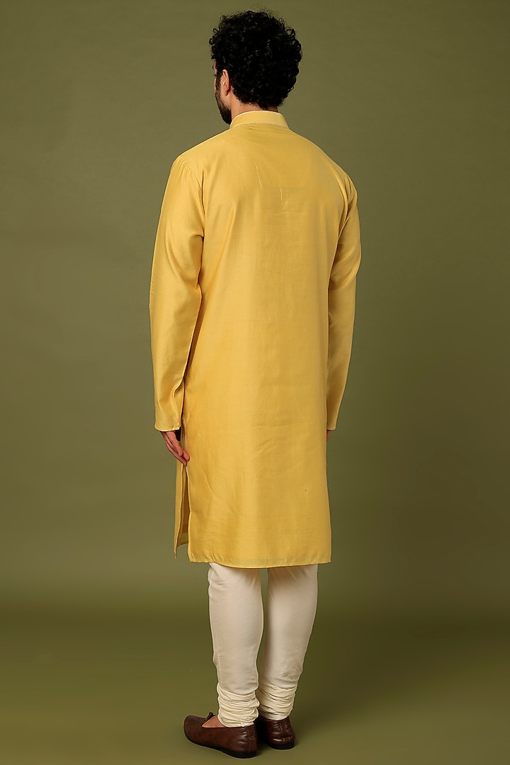 Yellow Embroidered Kurta Set by ALOUKIK at Pernia's Pop Up Shop