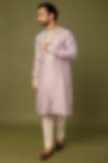 Lilac Chanderi Embroidered Kurta Set by ALOUKIK at Pernia's Pop Up Shop