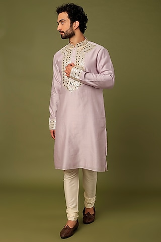 Lilac Chanderi Embroidered Kurta Set by ALOUKIK