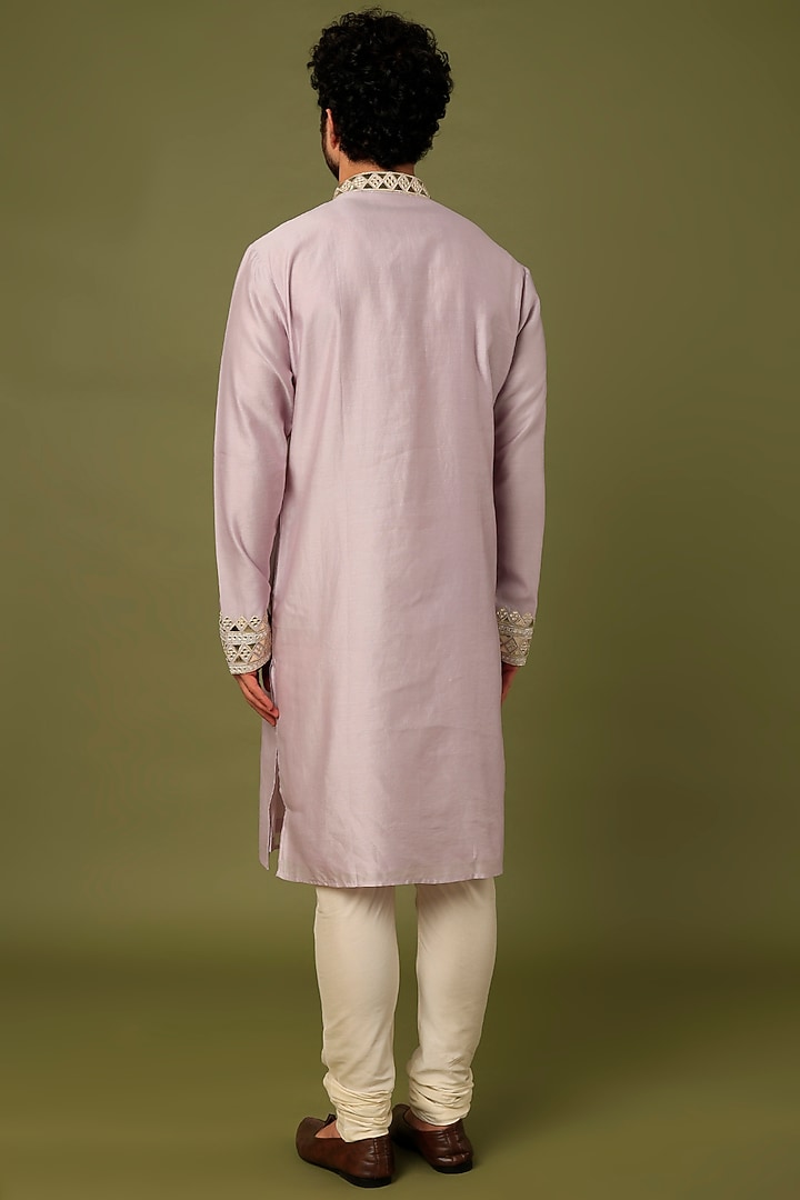 Lilac Chanderi Embroidered Kurta Set by ALOUKIK at Pernia's Pop Up Shop