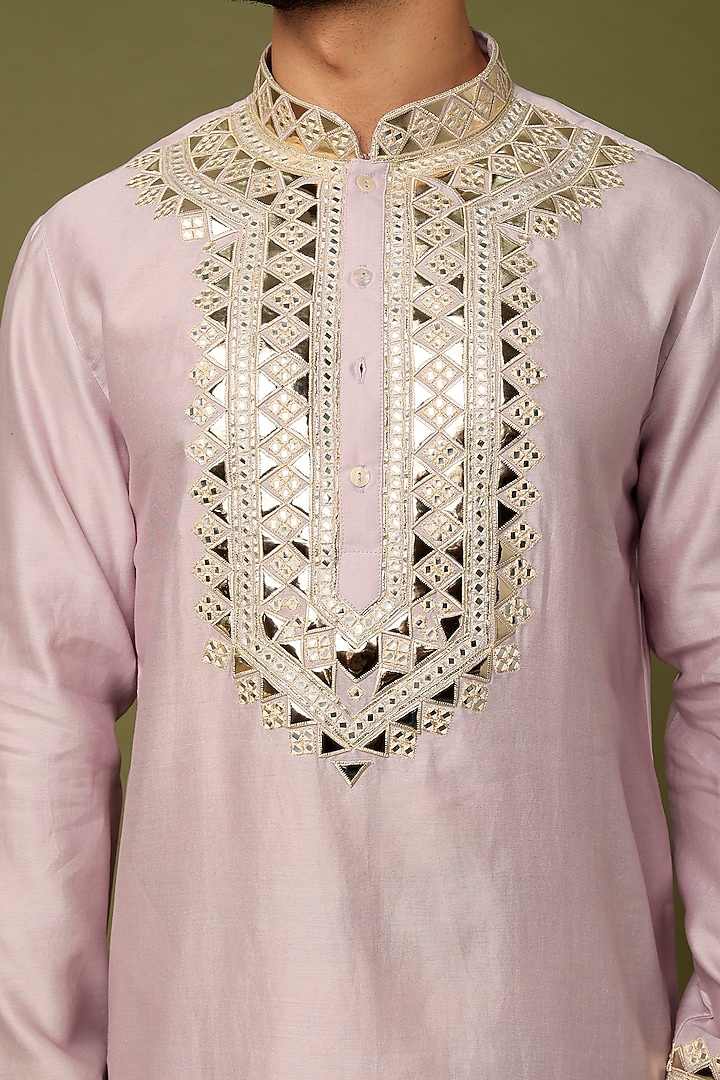 Lilac Chanderi Embroidered Kurta Set by ALOUKIK at Pernia's Pop Up Shop