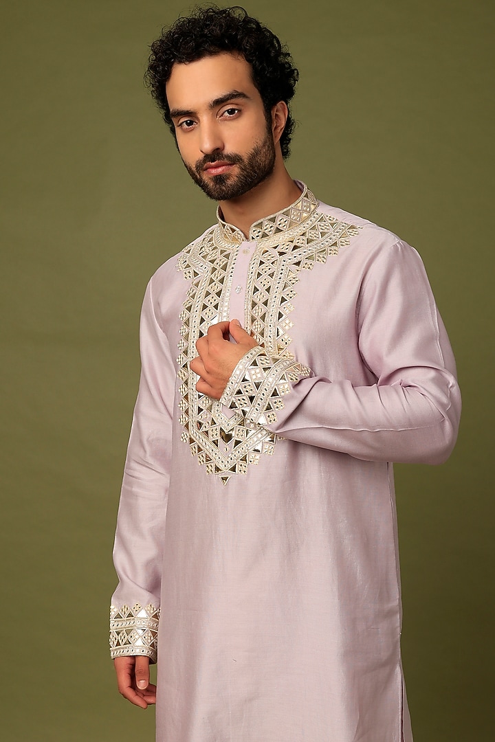 Lilac Chanderi Embroidered Kurta Set by ALOUKIK at Pernia's Pop Up Shop