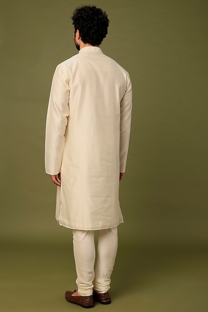 Beige Chanderi Embroidered Kurta Set by ALOUKIK at Pernia's Pop Up Shop