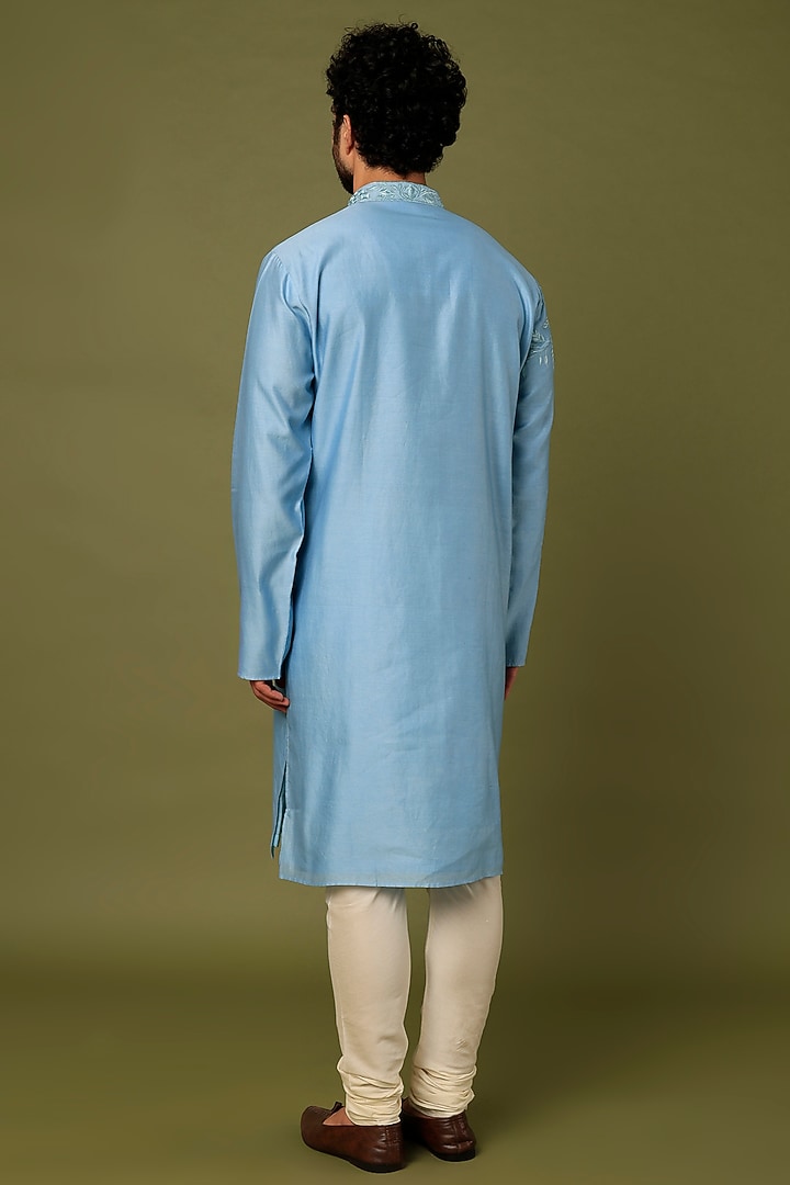 Blue Embroidered Kurta Set by ALOUKIK at Pernia's Pop Up Shop