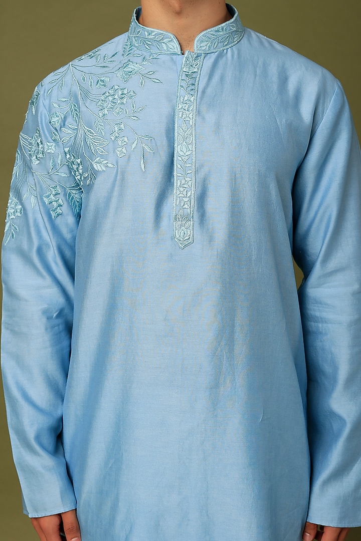 Blue Embroidered Kurta Set by ALOUKIK at Pernia's Pop Up Shop