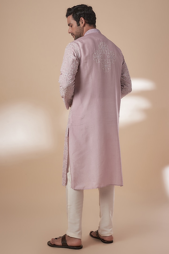 Purple Tussar Thread Work Kurta Set by SAMMOHAN at Pernia's Pop Up Shop