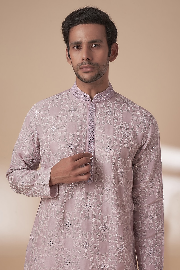 Purple Tussar Thread Work Kurta Set by SAMMOHAN at Pernia's Pop Up Shop