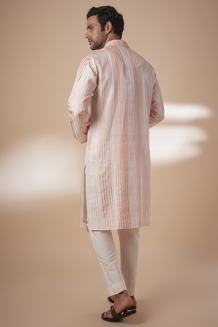 Peach Tussar Tie-Dye & Resham Work Kurta Set by SAMMOHAN at Pernia's Pop Up Shop