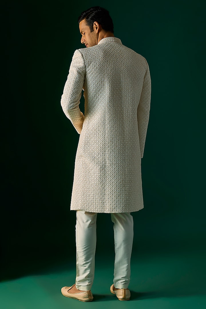 Off-White Silk Groom Sherwani Set by SAMMOHAN at Pernia's Pop Up Shop