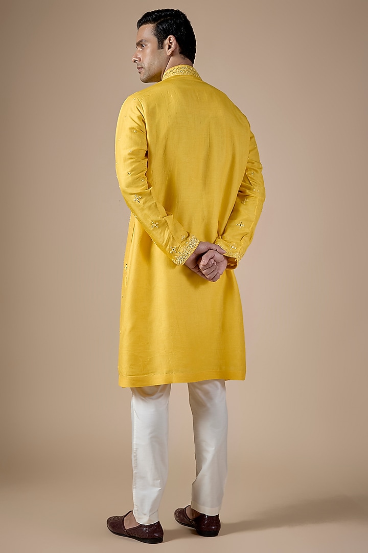 Yellow Silk Kurta Set by SAMMOHAN at Pernia's Pop Up Shop
