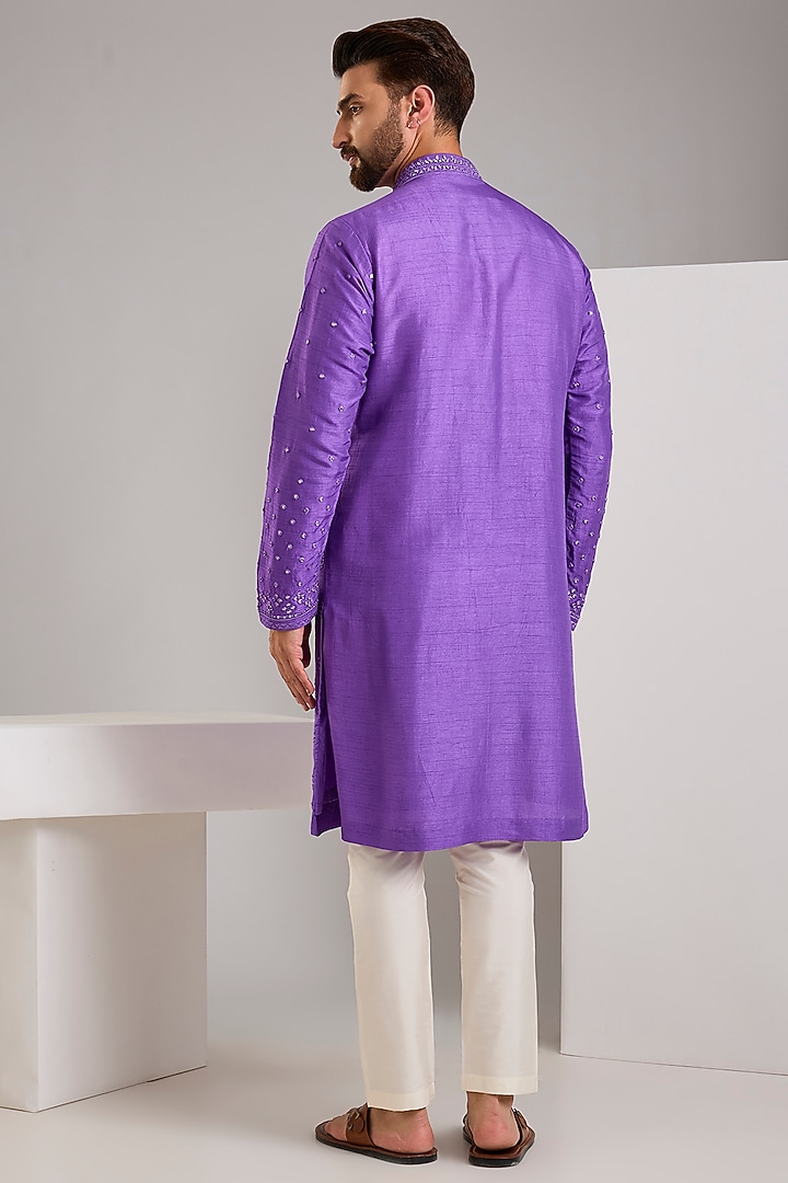 Lavender Silk Mirror Work Kurta Set by SAMMOHAN at Pernia's Pop Up Shop