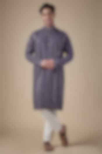 Grey Silk Kurta Set by SAMMOHAN at Pernia's Pop Up Shop