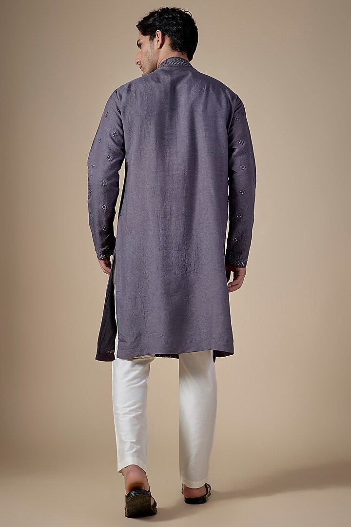 Grey Silk Kurta Set by SAMMOHAN at Pernia's Pop Up Shop
