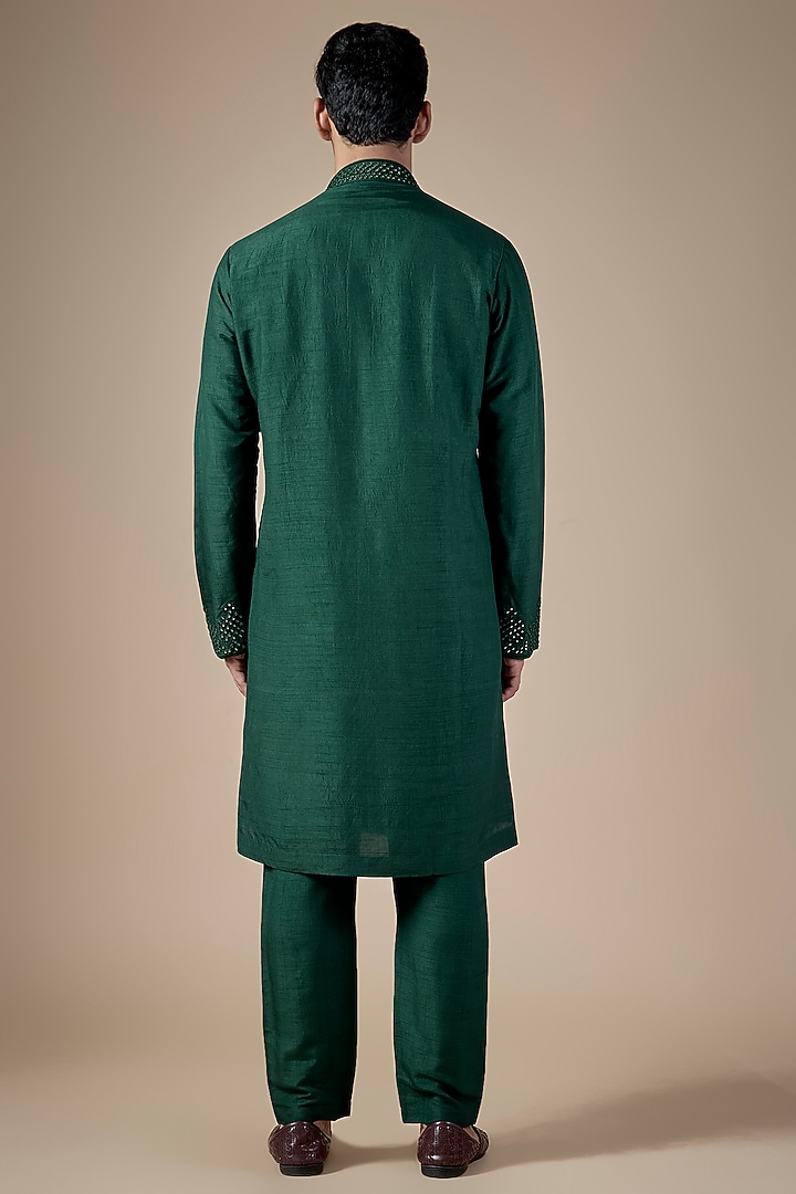 Green Silk Kurta Set by SAMMOHAN at Pernia's Pop Up Shop