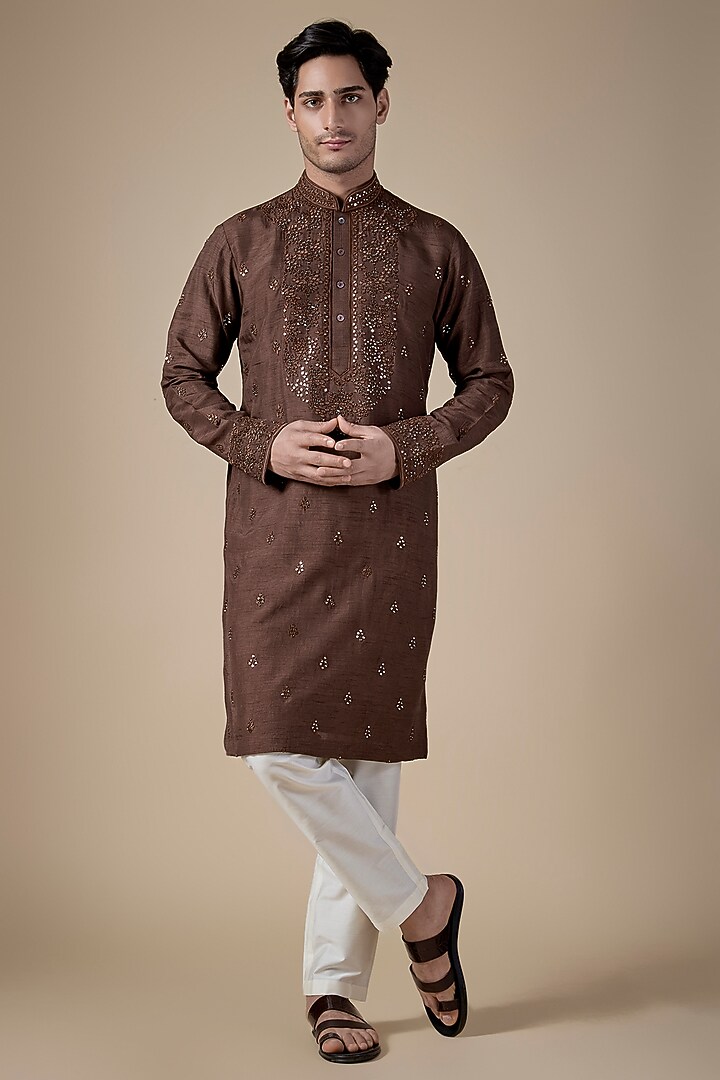 Brown Silk Kurta Set by SAMMOHAN at Pernia's Pop Up Shop