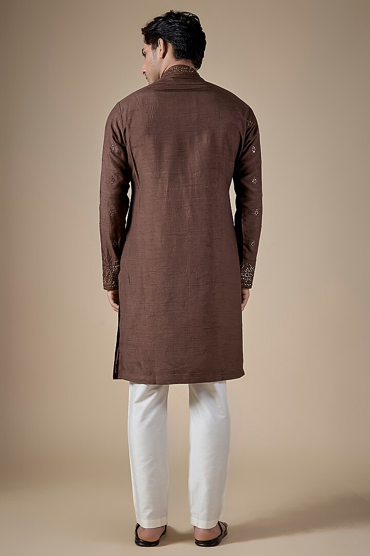 Brown Silk Kurta Set by SAMMOHAN at Pernia's Pop Up Shop