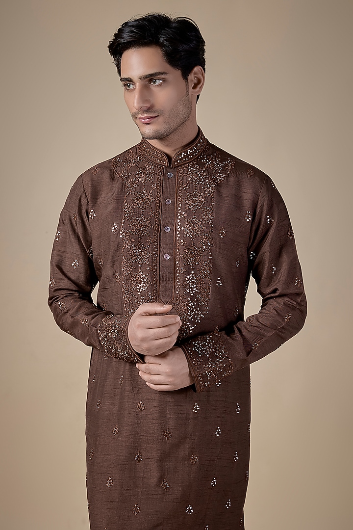 Brown Silk Kurta Set by SAMMOHAN at Pernia's Pop Up Shop