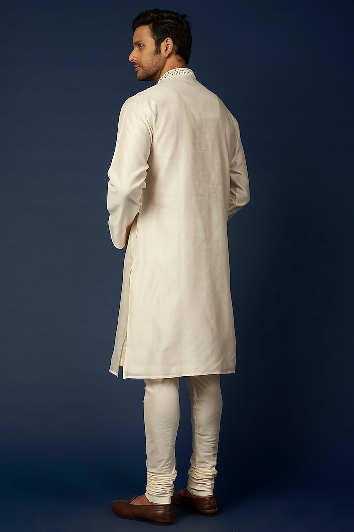 Beige Pure Chanderi Zari Thread Embroidered Kurta Set by ALOUKIK at Pernia's Pop Up Shop