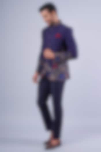 Navy Blue Tussar Pants by SAMMOHAN at Pernia's Pop Up Shop