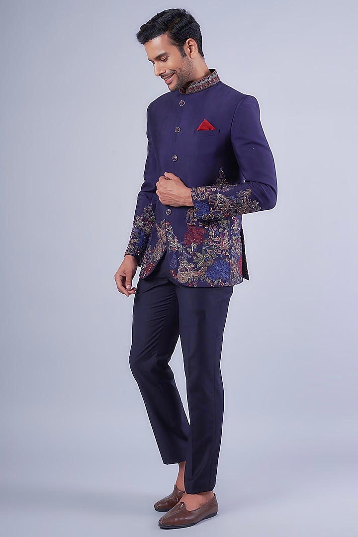 Navy Blue Tussar Pants by SAMMOHAN at Pernia's Pop Up Shop
