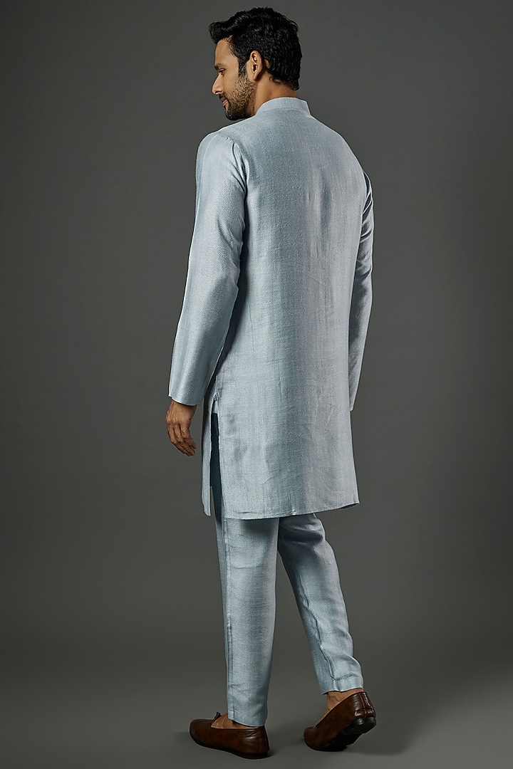 Sky Blue Silk Cotton Kurta Set by ALOUKIK at Pernia's Pop Up Shop