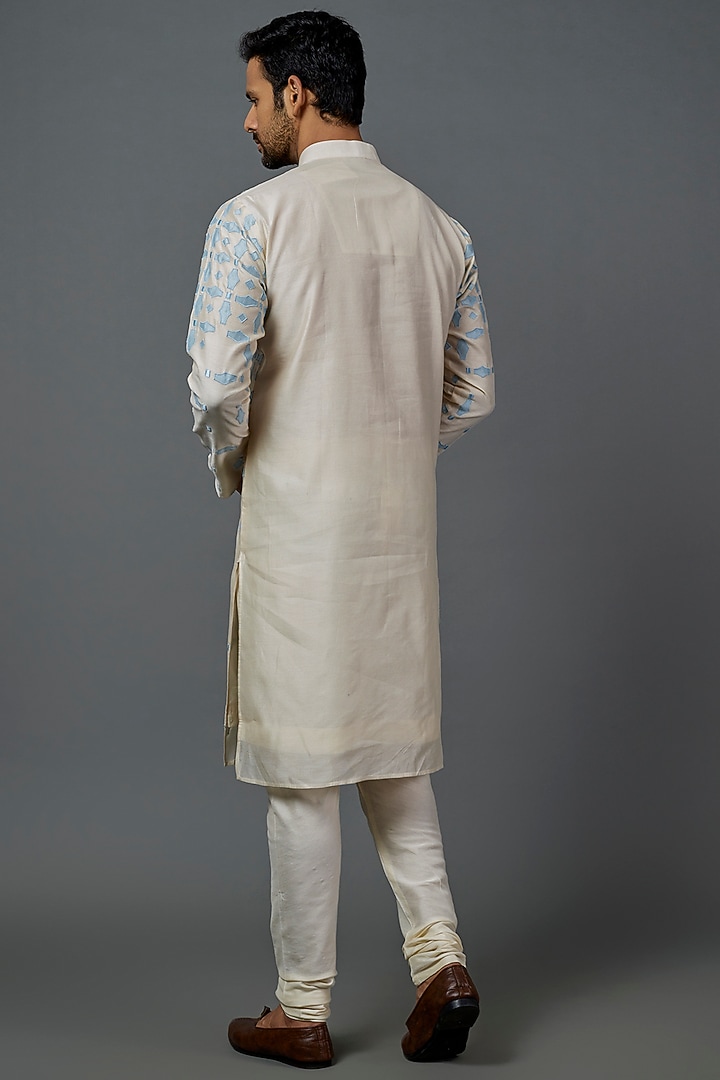 Beige Silk Cotton Patch Work Kurta Set by ALOUKIK at Pernia's Pop Up Shop