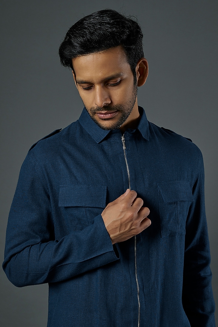 Teal Linen Viscose Kurta Set by ALOUKIK at Pernia's Pop Up Shop