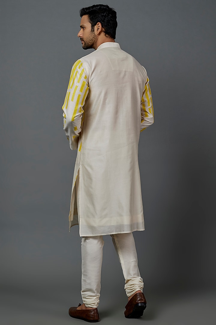 Beige Silk Cotton Patch Work Kurta Set by ALOUKIK at Pernia's Pop Up Shop