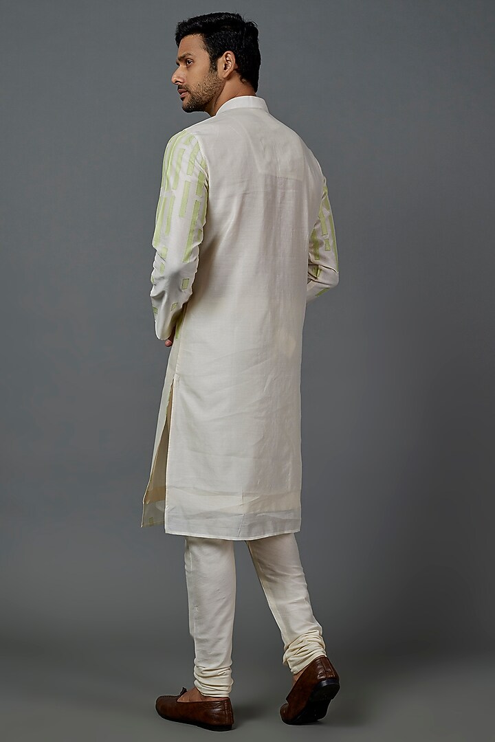 Beige Silk Cotton Patch Work Kurta Set by ALOUKIK at Pernia's Pop Up Shop