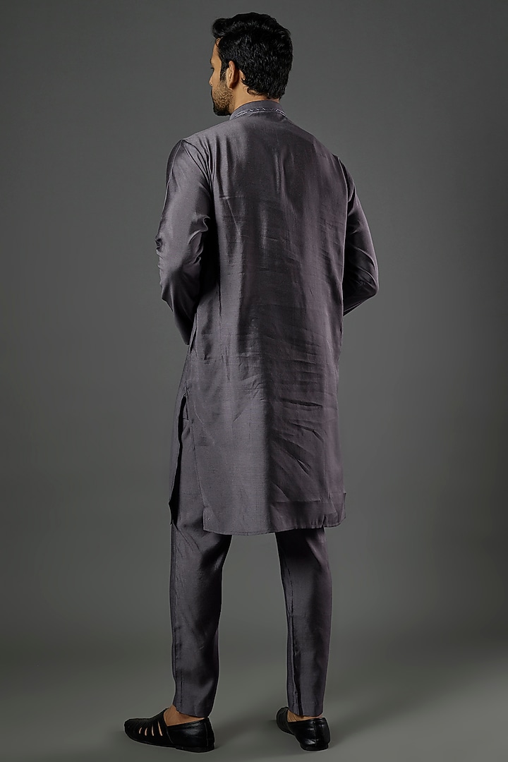 Grey Embroidered kurta Set by ALOUKIK at Pernia's Pop Up Shop