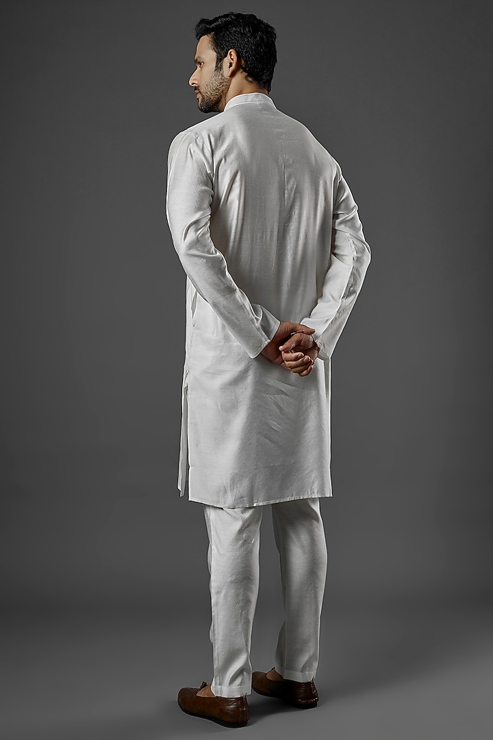 White Silk Cotton Embroidered Kurta Set by ALOUKIK at Pernia's Pop Up Shop