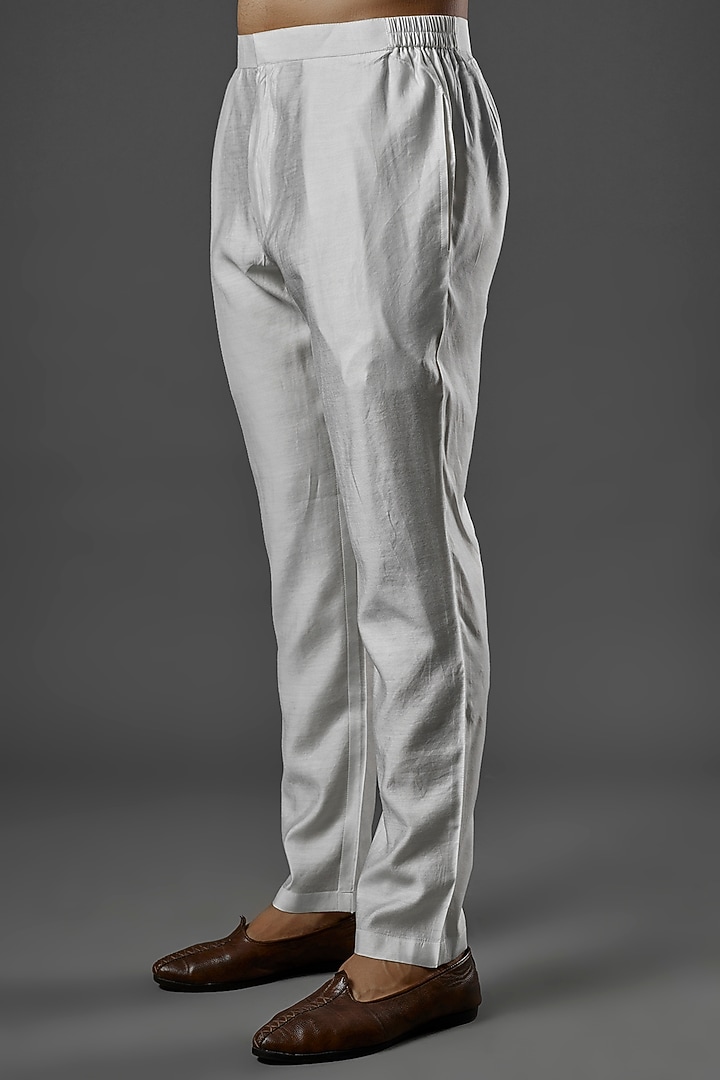 White Silk Cotton Embroidered Kurta Set by ALOUKIK at Pernia's Pop Up Shop